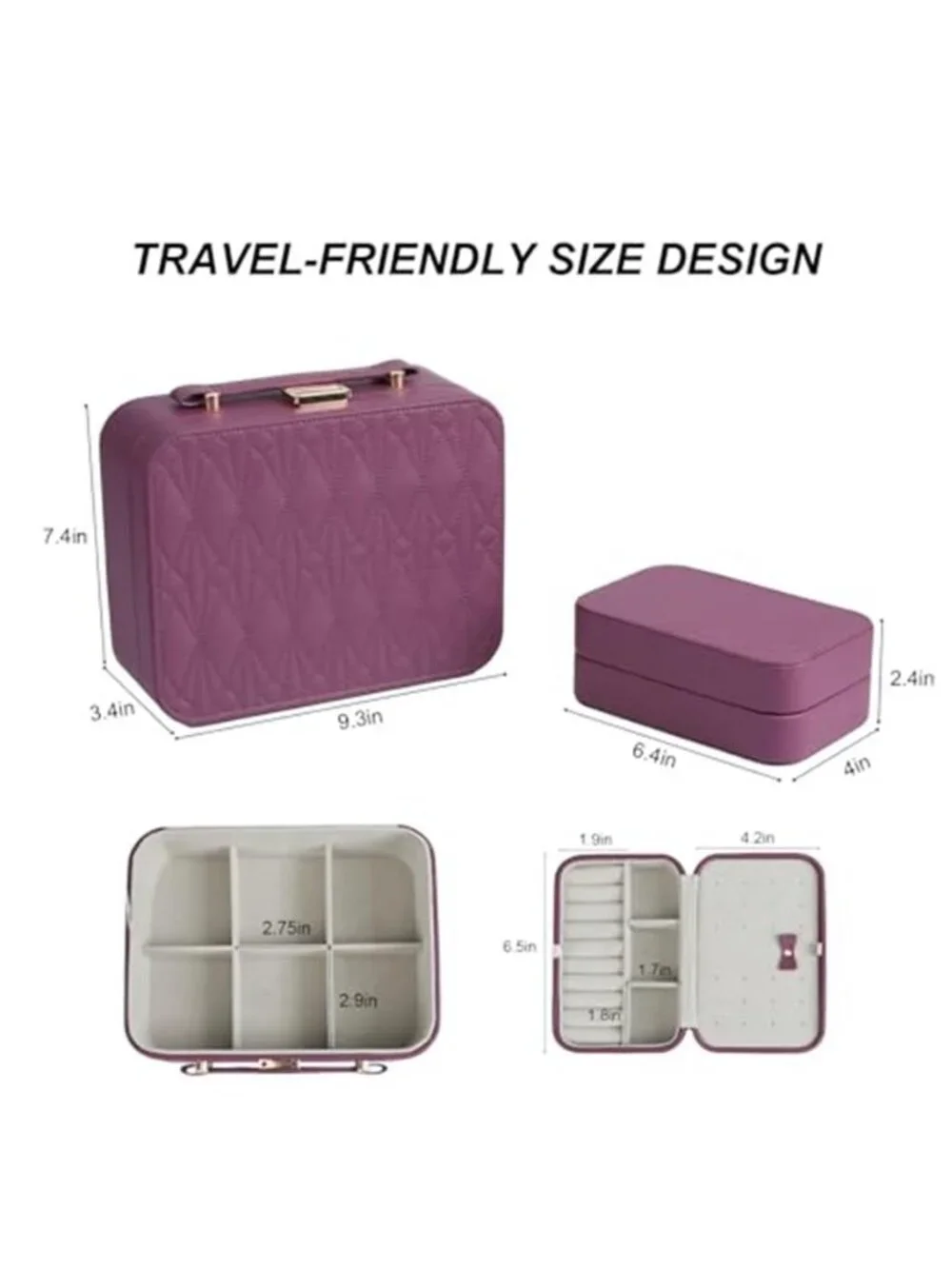 Womens Travel Jewelry Box Large 2 Layer Organizer Case Wine Red Lock Portable